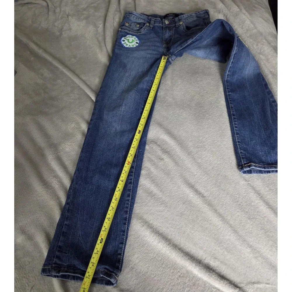 True Religion Jeans Youth 14 Blue Ricky Relaxed Straight Stretch Denim Patches